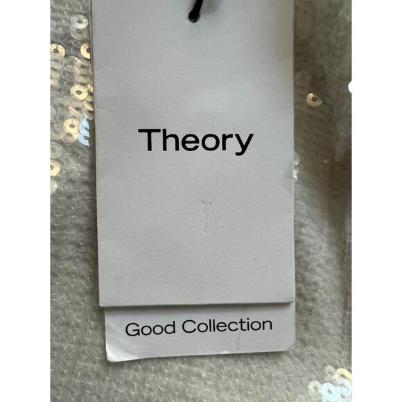 THEORY WOMENS SIZE 0 SLICE POCKET MID RISE MINI WHITE FLUID SEQUINS NEW - Picture 11 of 15